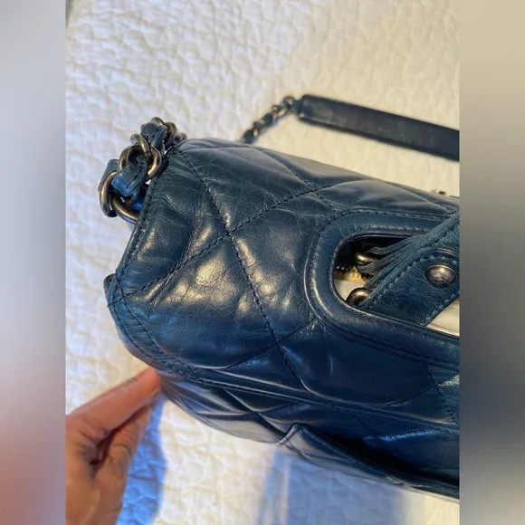 CHANEL Blue Quilted Distressed Convertible Boy Tote - Picture 7 of 16